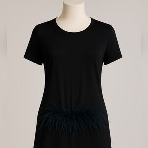 Pink Tartan Silk Black Feather-Trimmed Women's Top